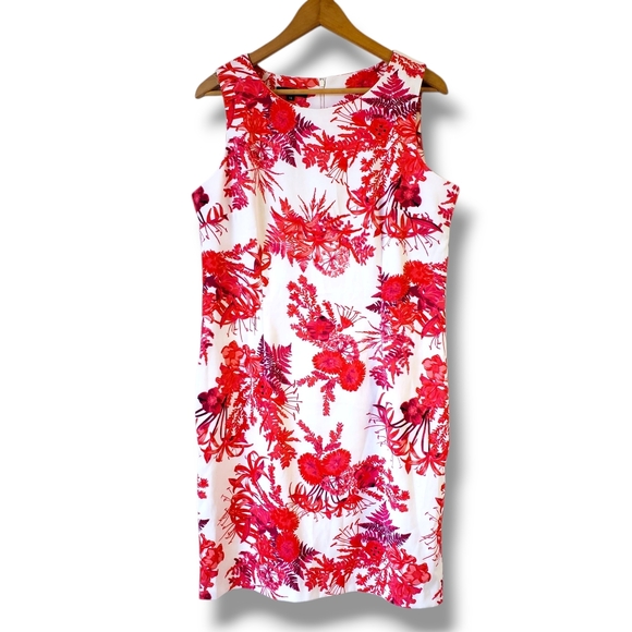 Mario Serrani Dresses & Skirts - Mario Serrani White And Red Floral Print Sheath Dress Size 14
